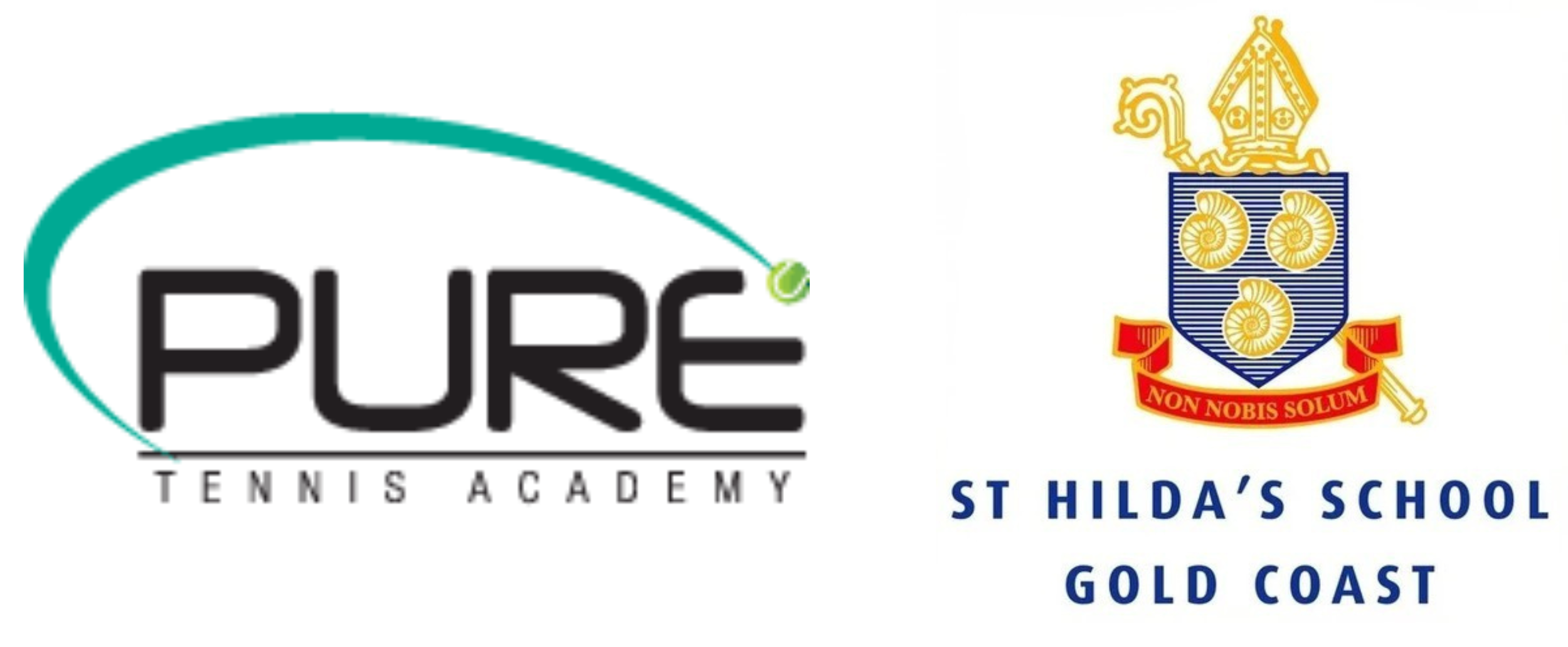 Logos of PURE Tennis Academy and St. Hilda's School Gold Coast side by side.