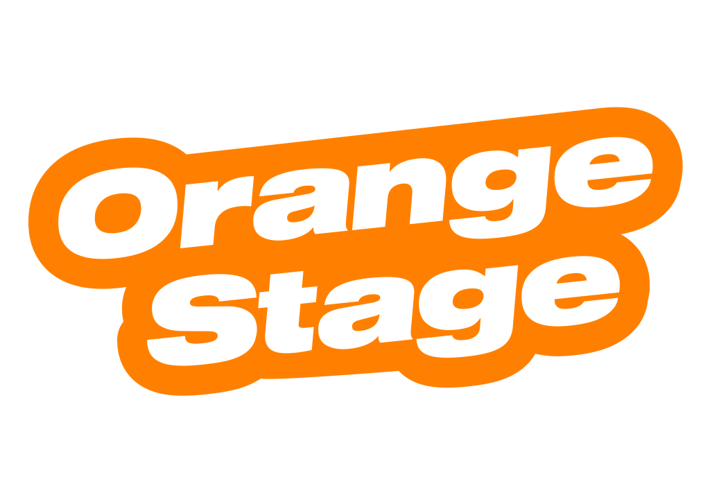 Orange Stage logo with white text and black background.