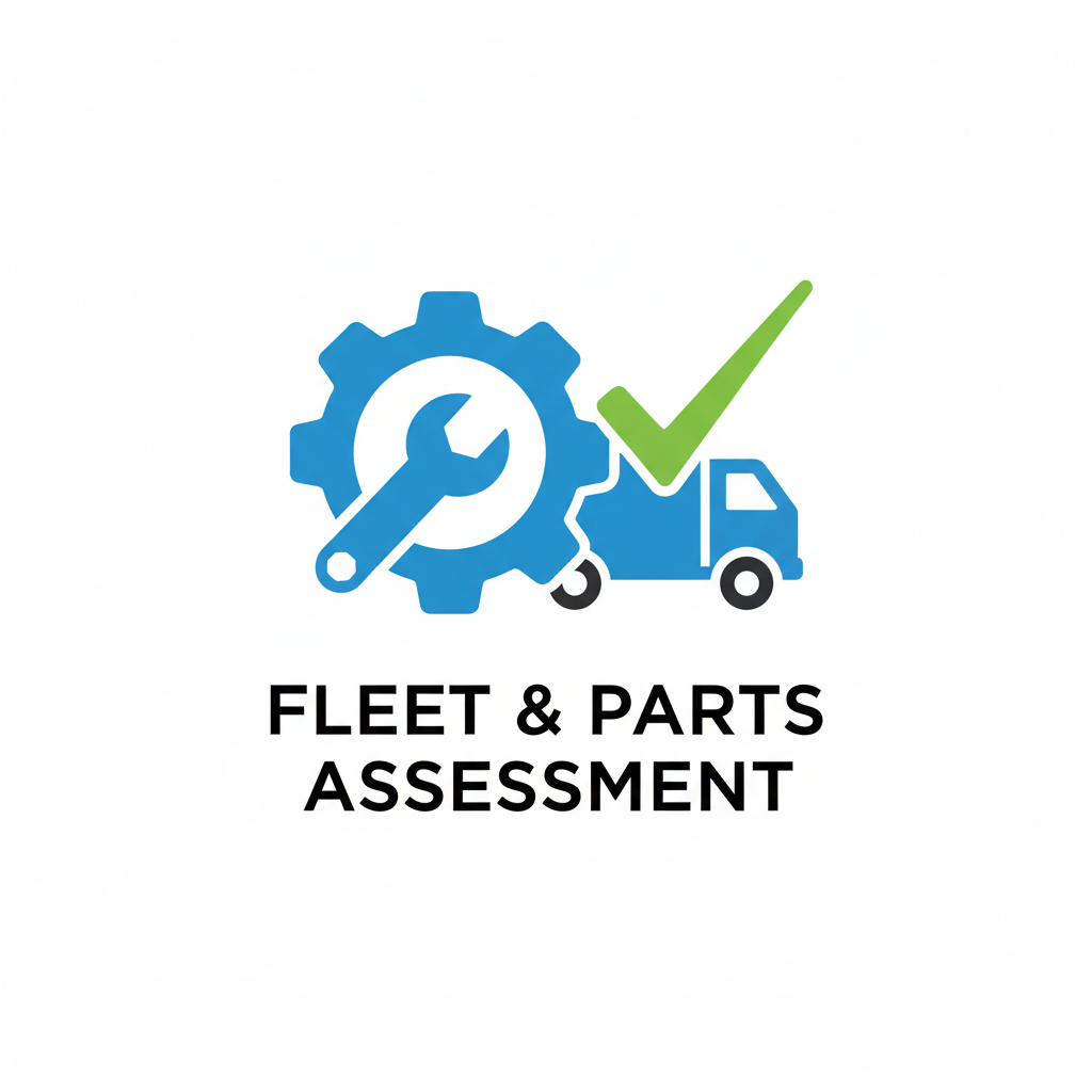 Logo for Fleet & Parts Assessment featuring a gear with a wrench inside, a truck, and a green checkmark.