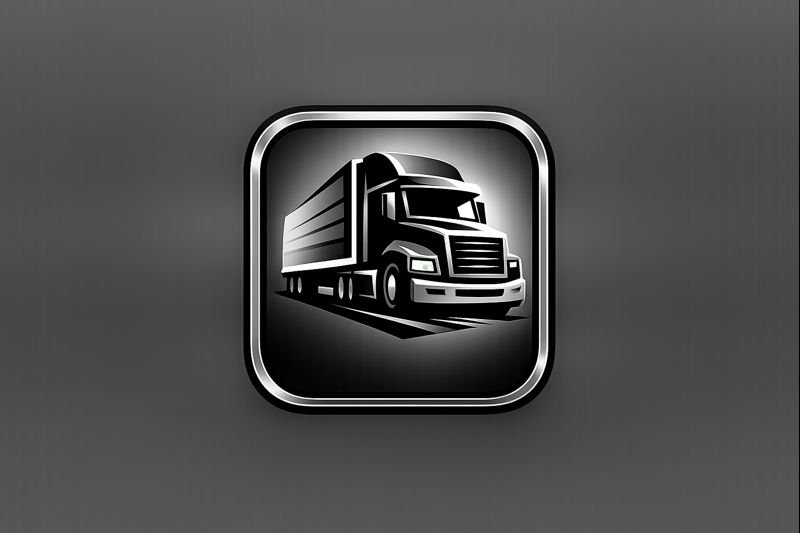 Icon of a semi-truck on a gray background.