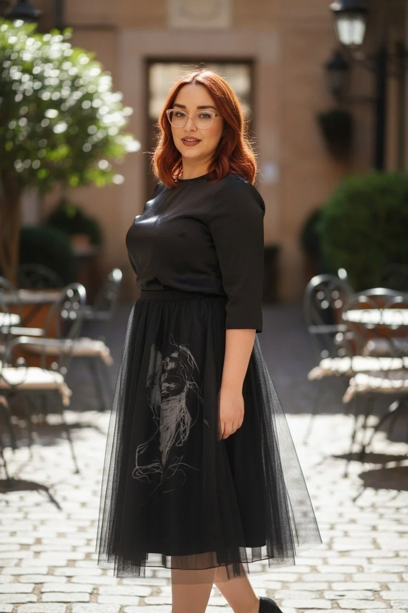 Chic Black Tulle Skirt with Graphic Design