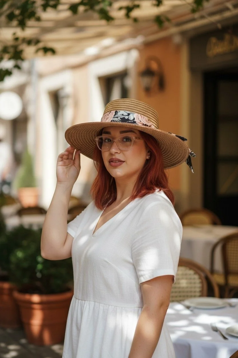 Chic Straw Sun Hat with Floral Scarf
