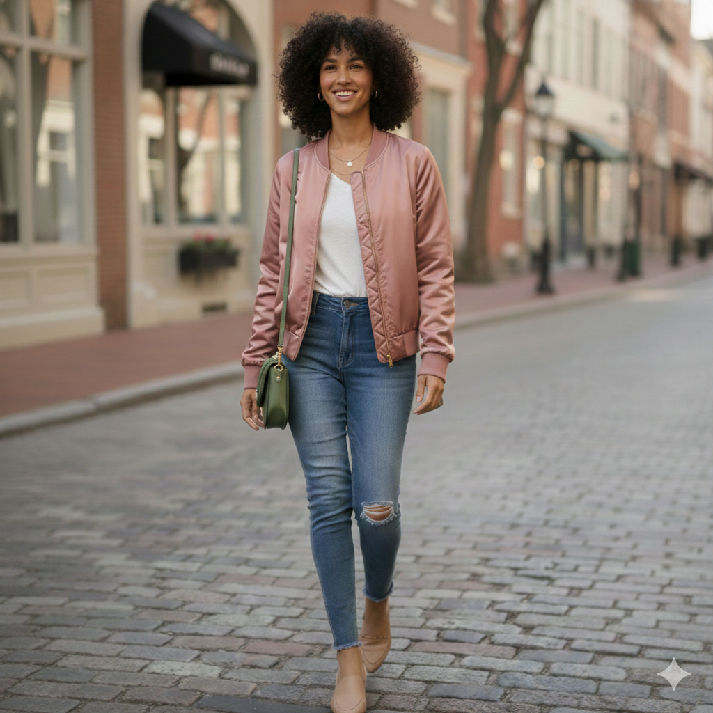 Chic Rose Pink Satin Bomber Jacket