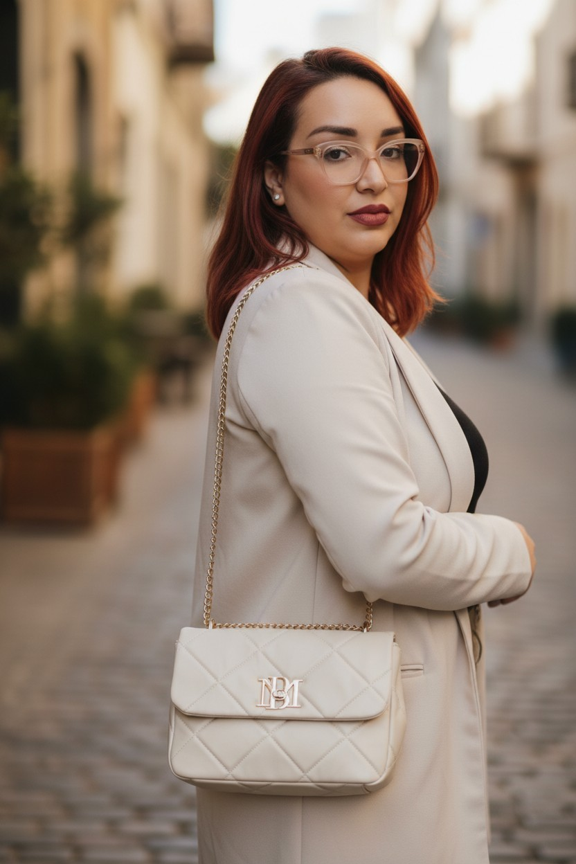 Off-White & Gold Tone Diamond-Quilted Logo Crossbody Bag