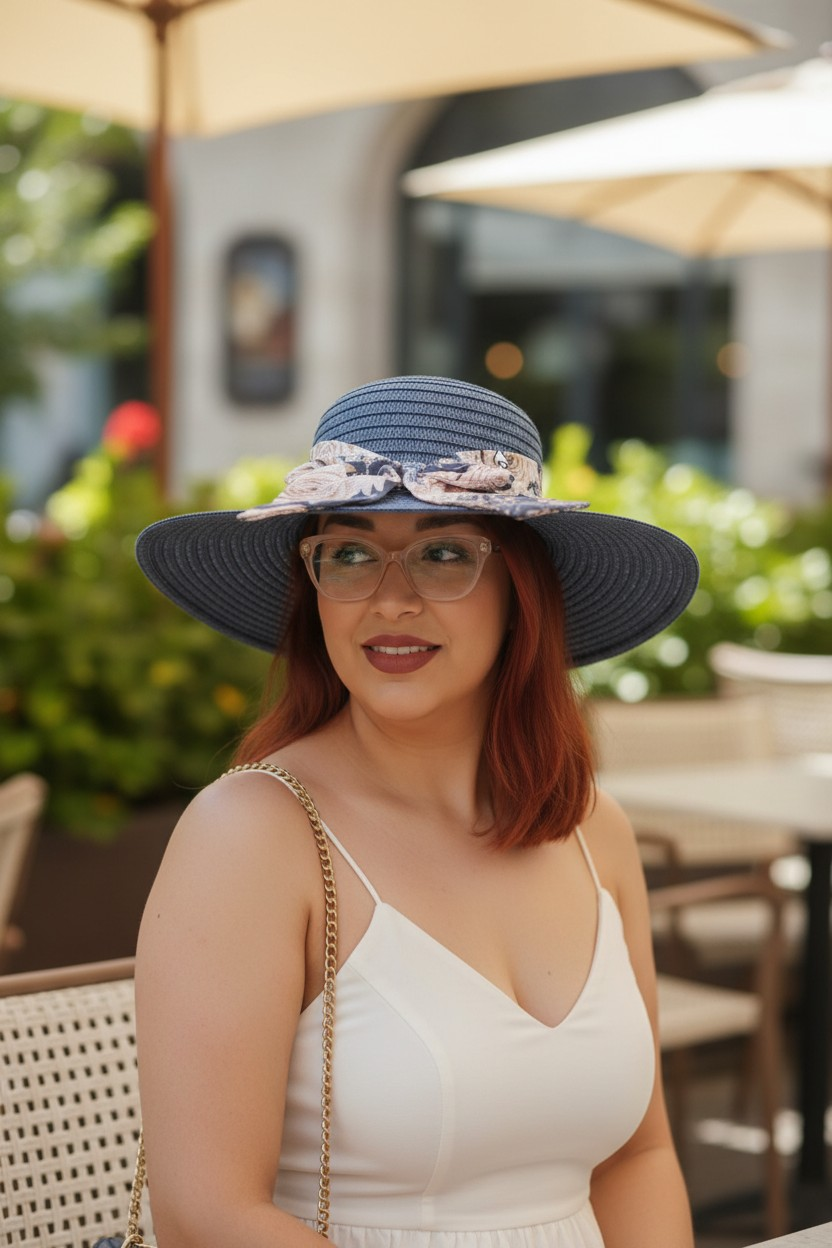Blue Floral Straw Sun Hat