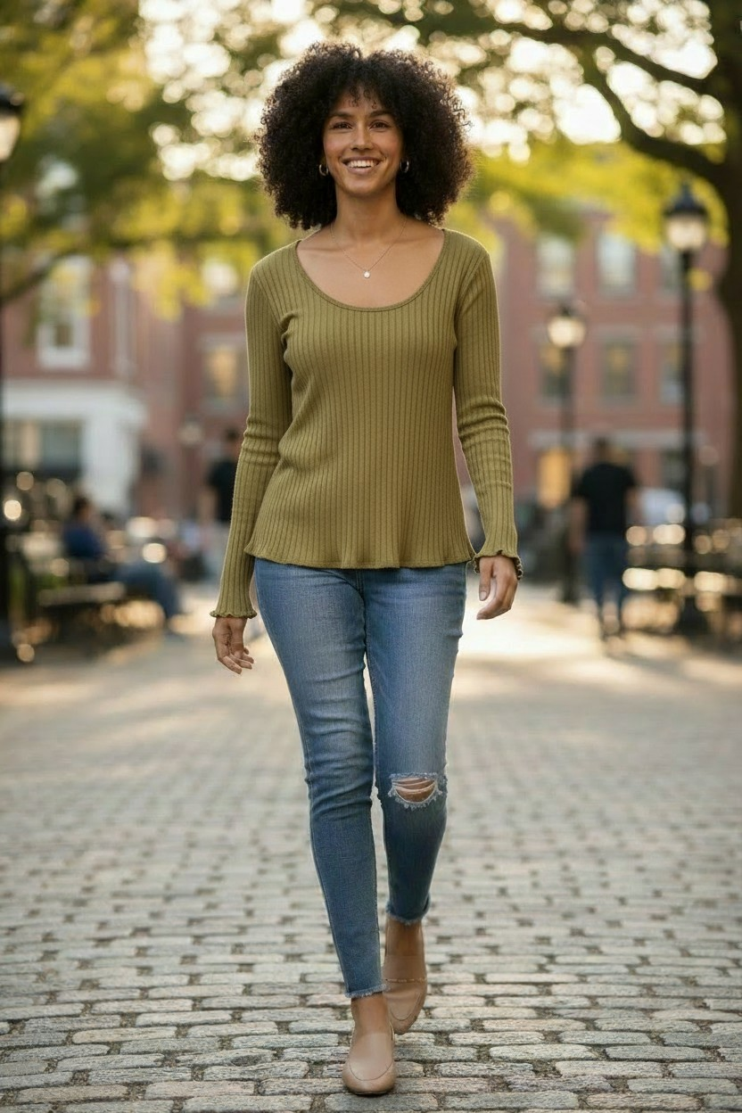 Slim Fit Ribbed Long Sleeve Top