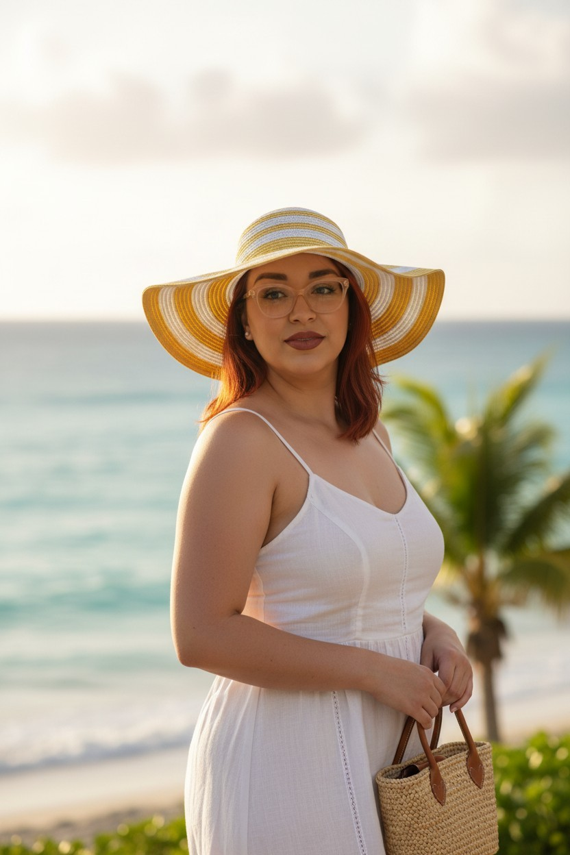 Chic Yellow Striped Sun Hat with Wide Brim