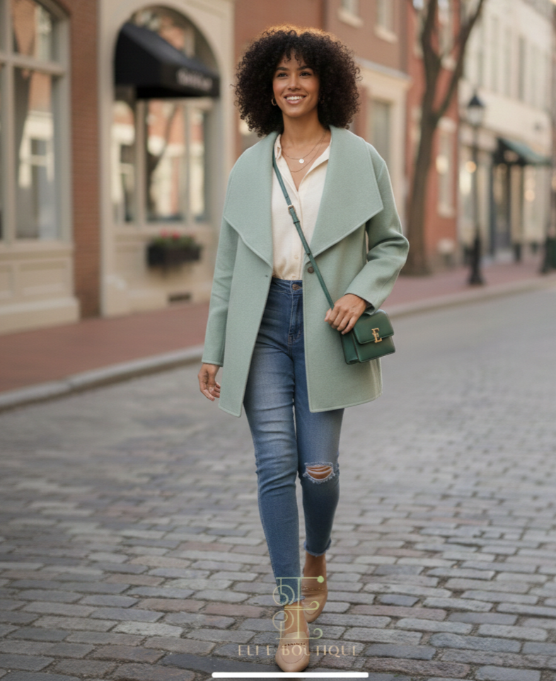 Wide Lapel Mint Green Coat