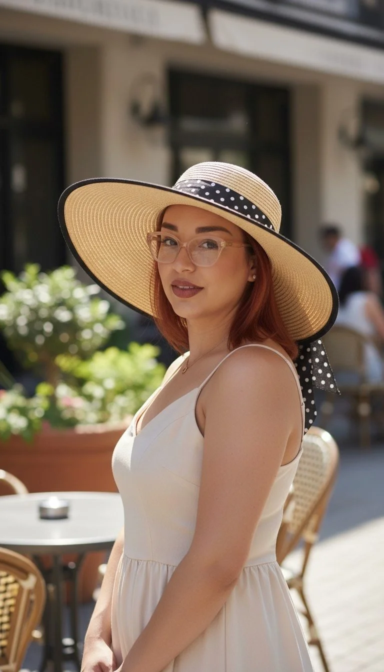 Chic Wide Brim Summer Hat with Polka Dot Band