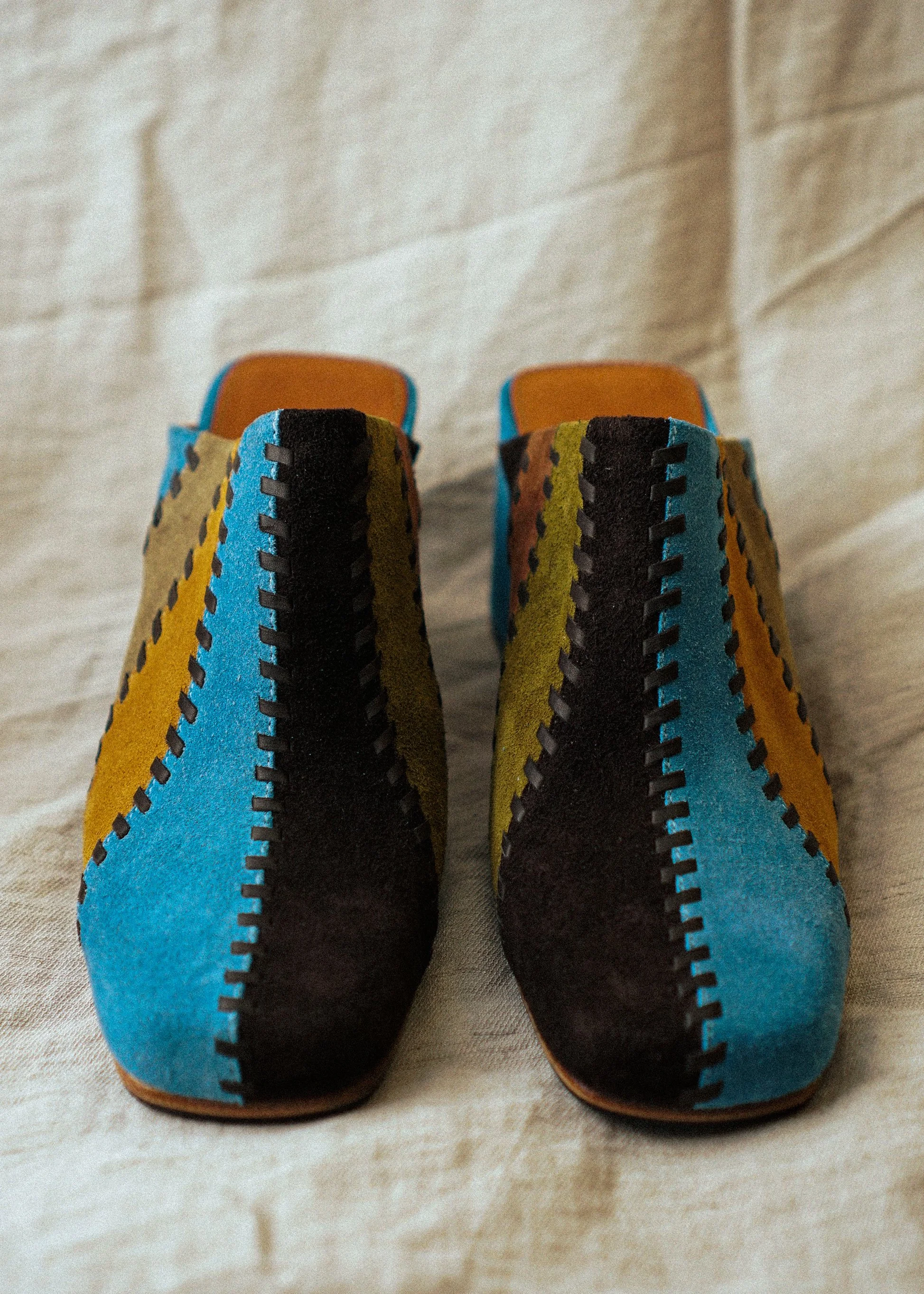 Harper Patchwork Suede Mule Heel