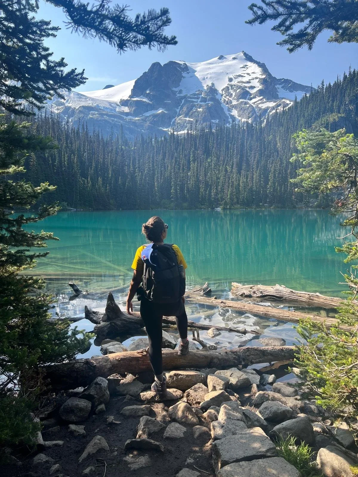 Dr Nisha Bedi, Dentist in Adelaide, hiking in New Zealand, overlooking a lake and mountain scenery