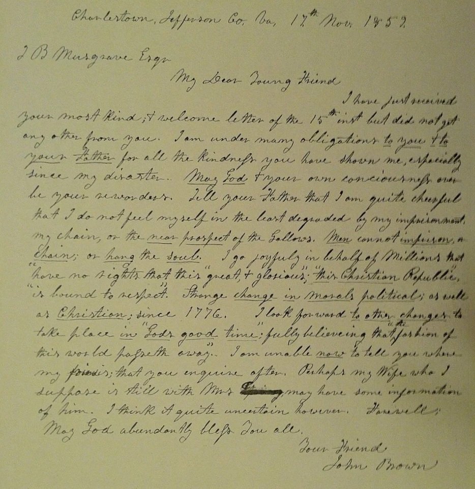 Handwritten letter dated November 17, 1859, from Charlestown, Jefferson County, Iowa, discussing the writer's feelings about their relationships, moral change, and political beliefs, and sending best wishes to the recipient.