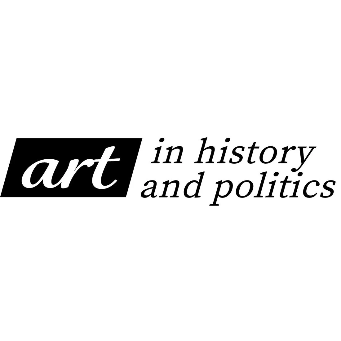 Logo with the word 'art' in bold white text on a black background, followed by 'in history and politics' in italic black text.