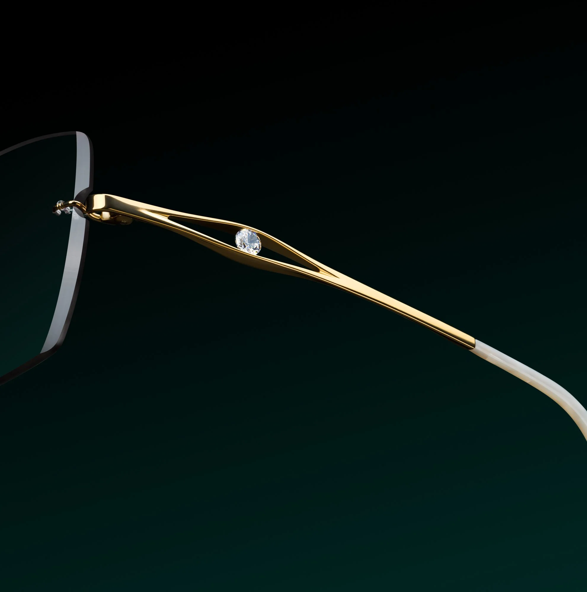 A closeup of the zirconia accent in Flair Eyewear's Art Couture 9132 glasses