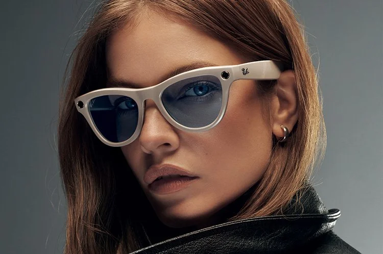 Model wearing Ray-Ban meta glasses with tinted lenses