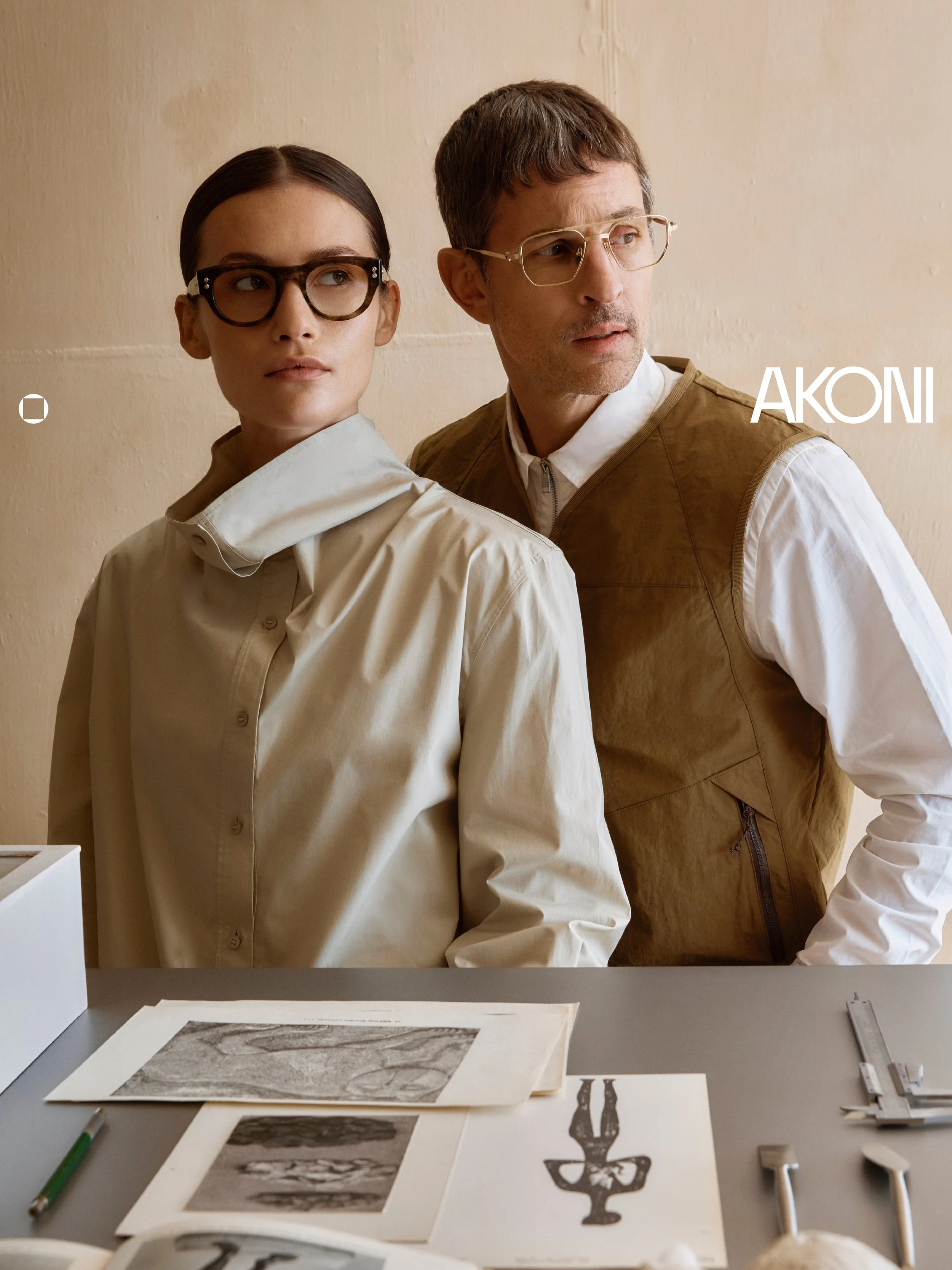 Woman and man wearing Akoni glasses