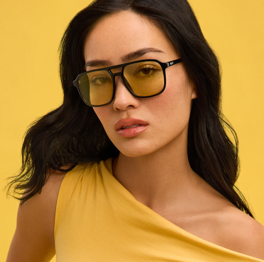 Model wearing Quay oversized sunglasses