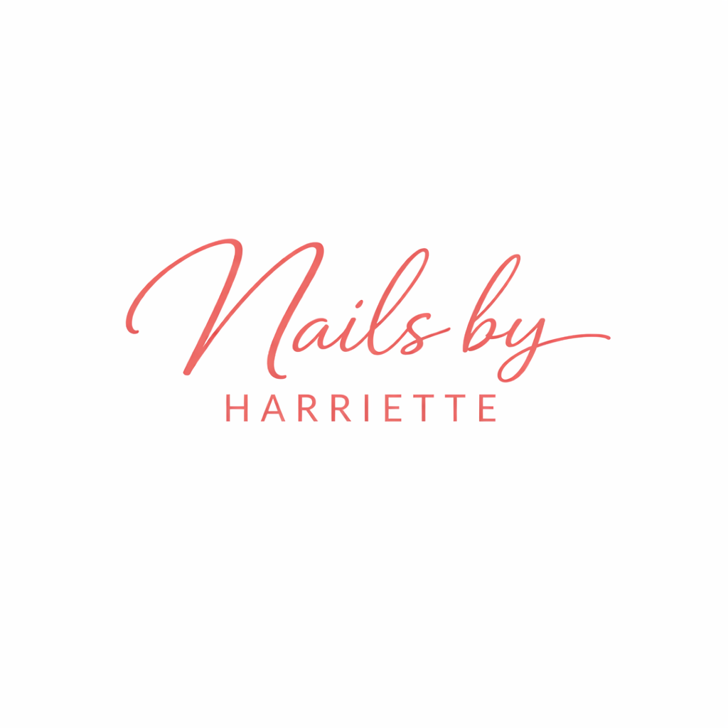 Logo for Nails by Harriette with pink script font