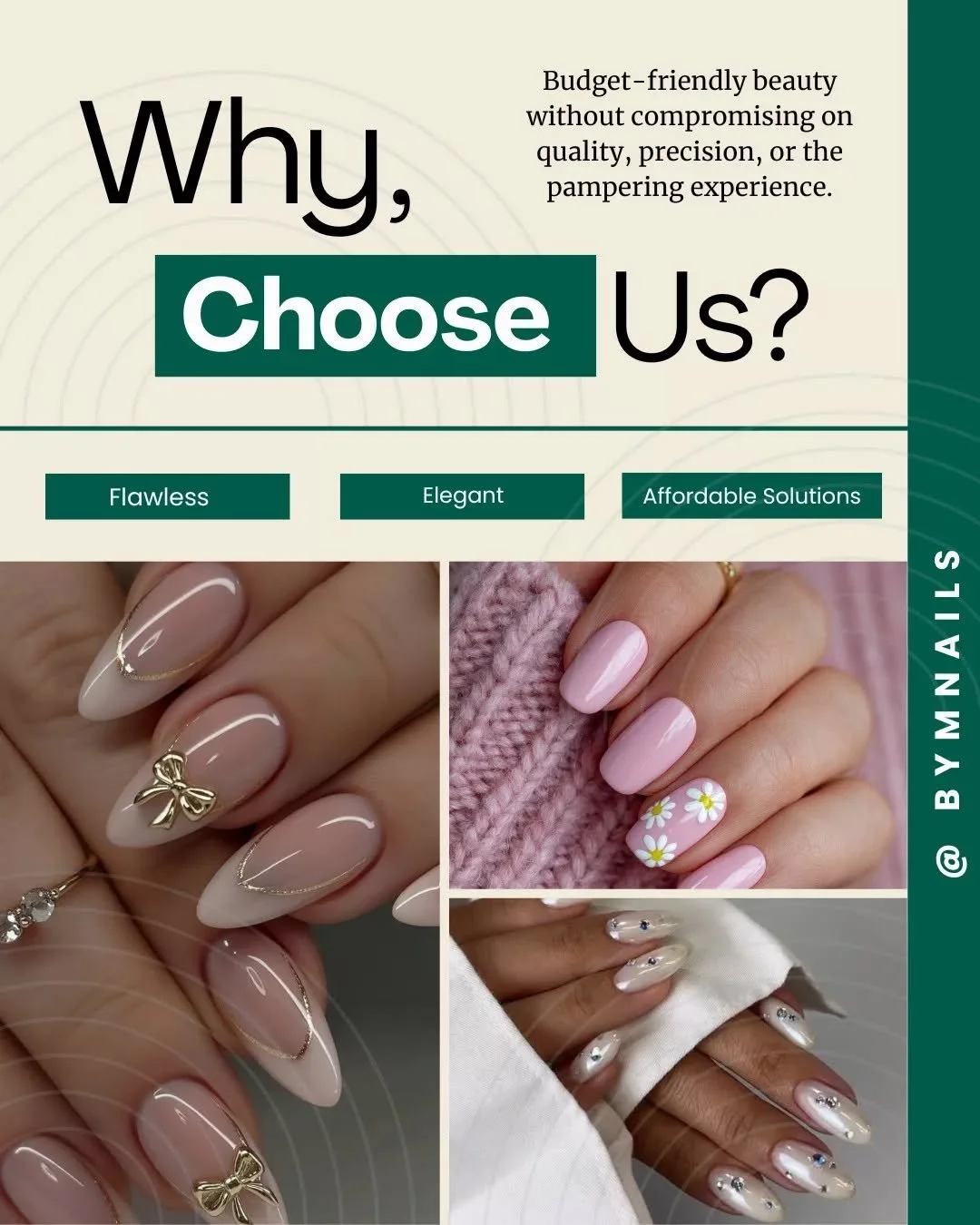 Beauty should feel luxurious &mdash; not overpriced.
At BY M NAILS, we deliver:
✔️ Flawless application
✔️ Elegant, customized designs
✔️ Affordable pricing
Premium experience. Smart pricing. Stunning results.
📍 Book today. #bymnails #nowbooking