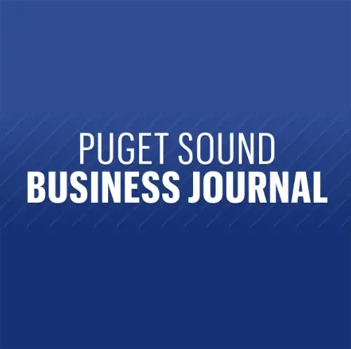 Puget Sound Business Journal logo featuring a profile article about Pedro Gomez and small business leadership