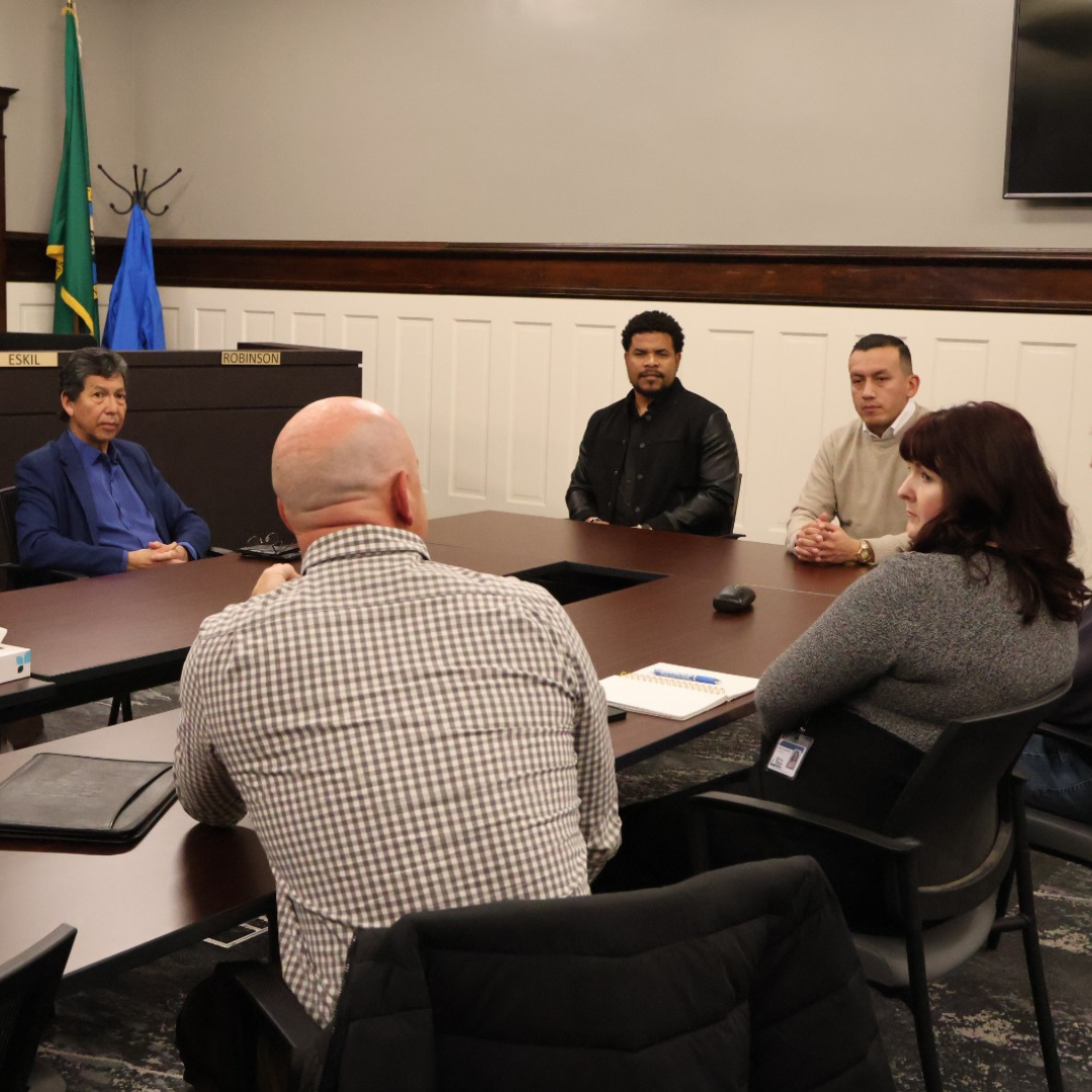 Pedro Gomez meeting with the Mayor of Walla Walla and local leaders to discuss a community development partnership