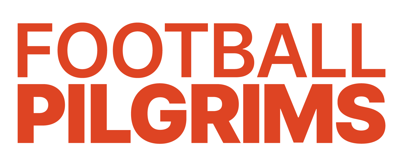 Text in large, bold, red letters saying 'FOOTBALL PILGRIMS' on a black background.