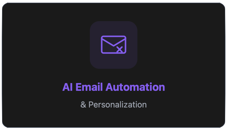 A digital graphic with a neon purple mail icon and the text "AI Email Automation & Personalization" on a dark background.
