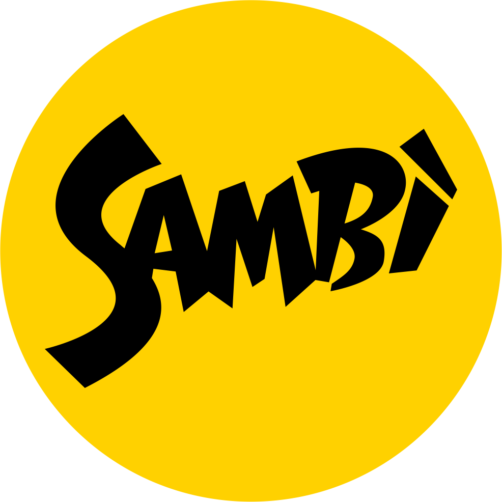 Logo del film 'Samba' con testo nero su sfondo giallo circolare.