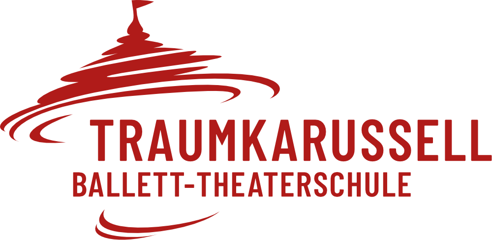 Logo der Traumkarussell Ballett-Theaterschule mit rotem Karussell-Symbol und roten Text