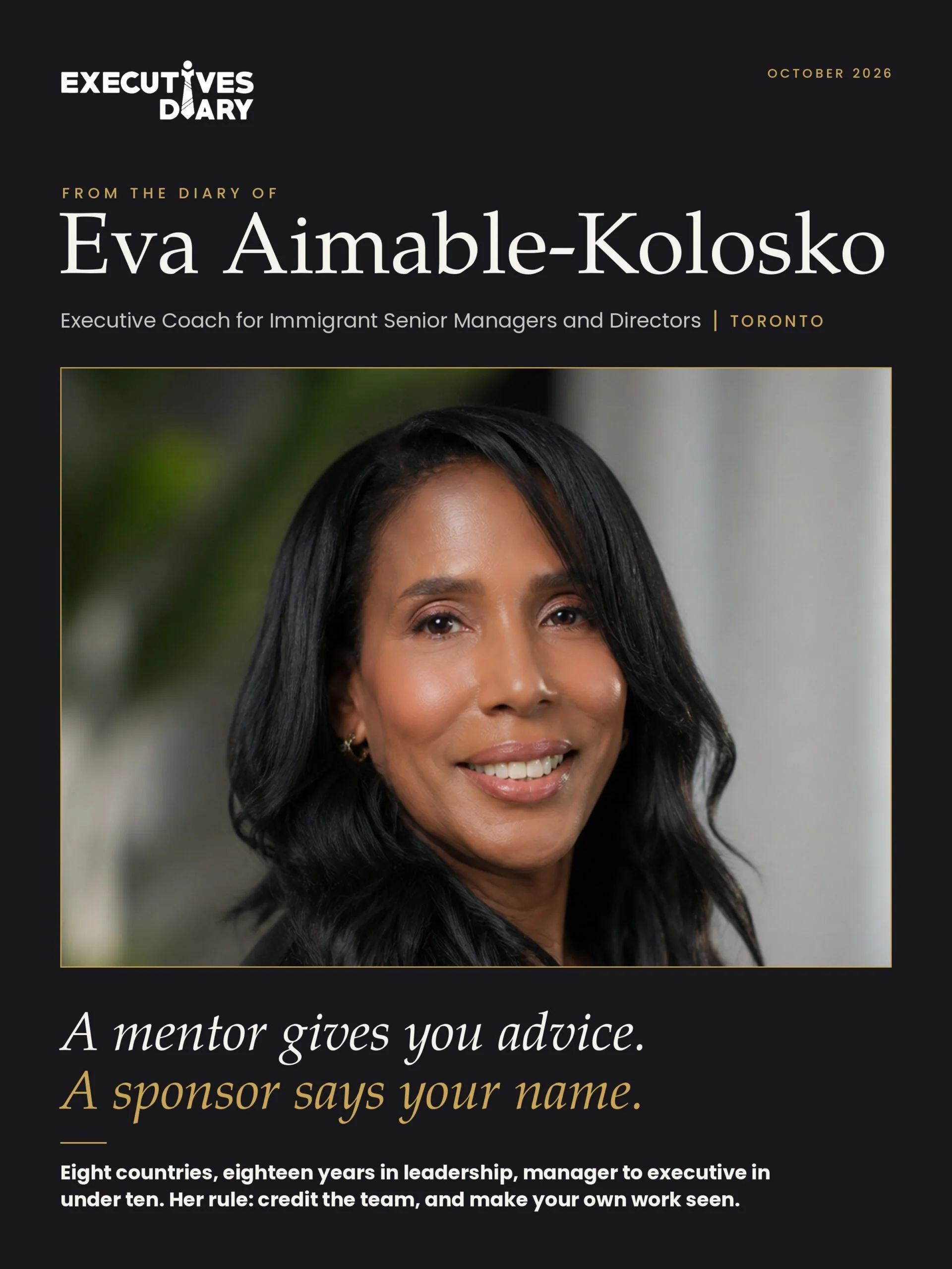 Eva Aimable-Kolosko, Executive Coach for immigrant senior managers and directors - Executives diary