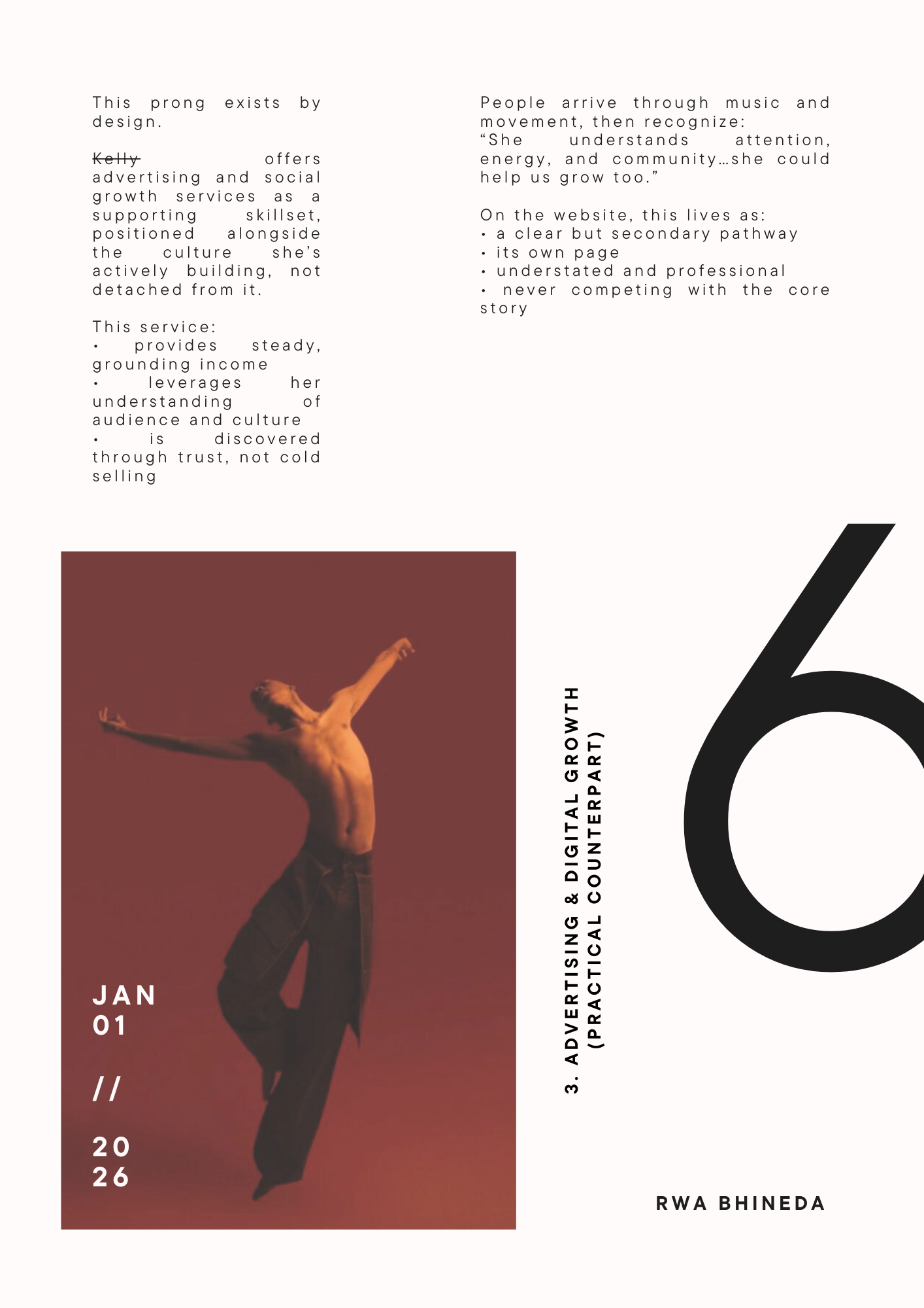 A graphic design poster featuring a man with outstretched arms and torso exposed, standing against a reddish background. The poster contains text about advertising and digital growth, with the date January 1 to January 20, 2026. The text also include