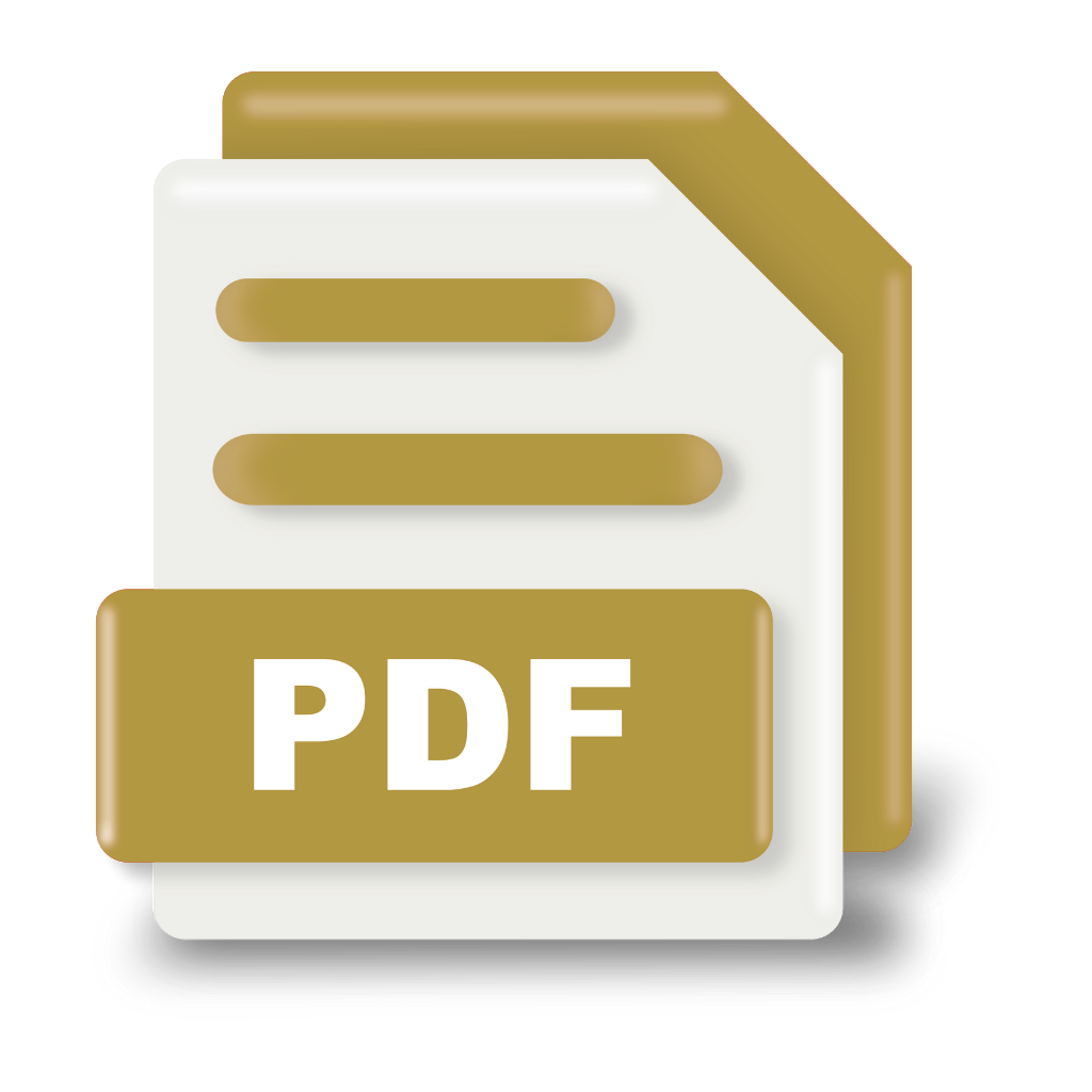 Icône d'un fichier PDF avec deux documents empilés, couleurs or et blanc.