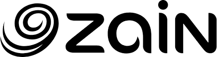 Zain logo with black spiral icon and the word 'Zain' in black text.
