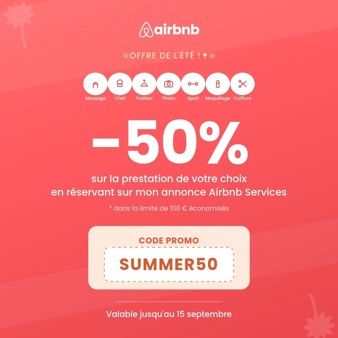 ➡️Pour r&eacute;server une prestation, cliquez ici : https://www.airbnb.fr/services/6978104