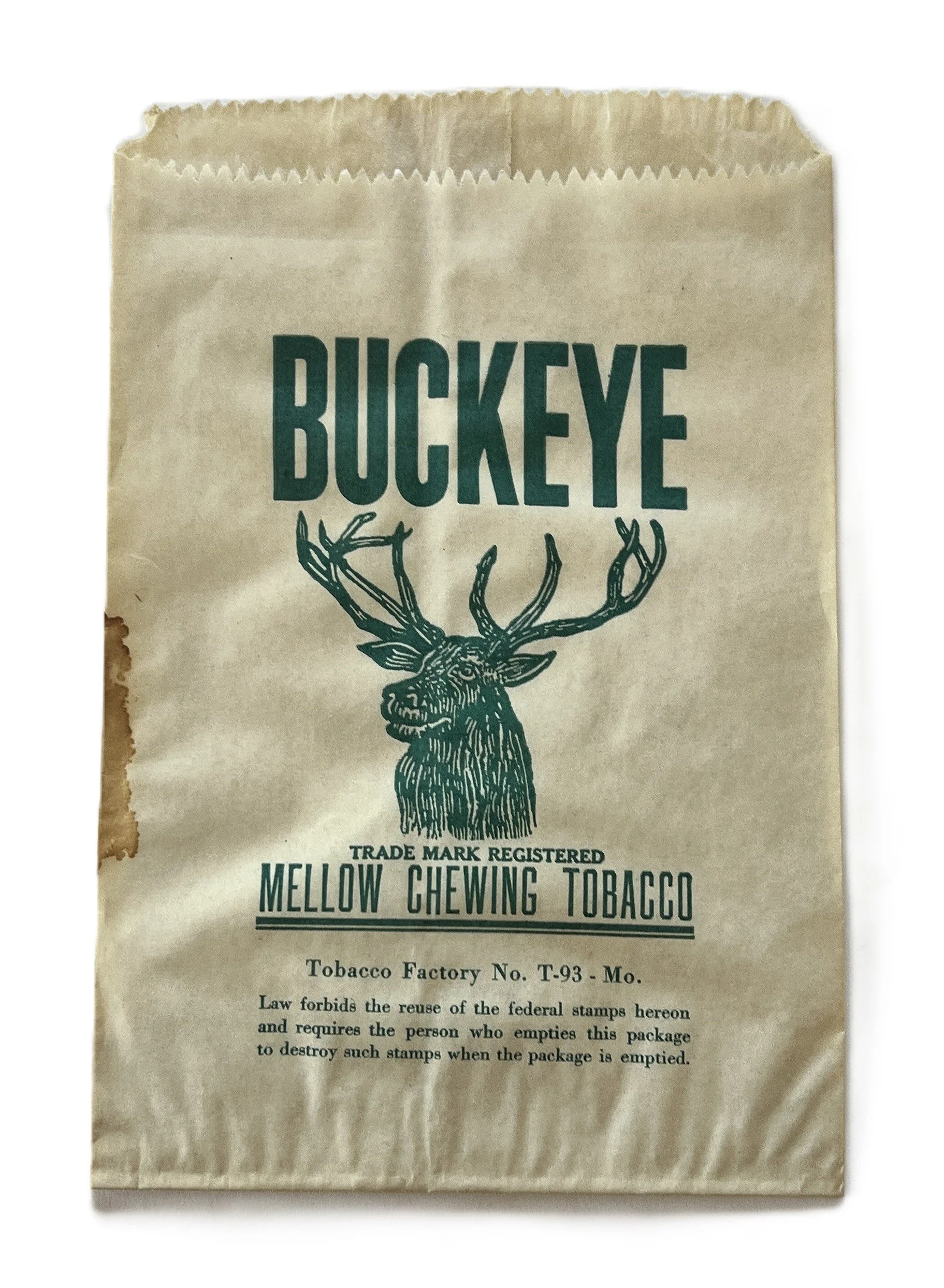 Vintage Buckeye Mellow Chewing Tobacco Paper Bag