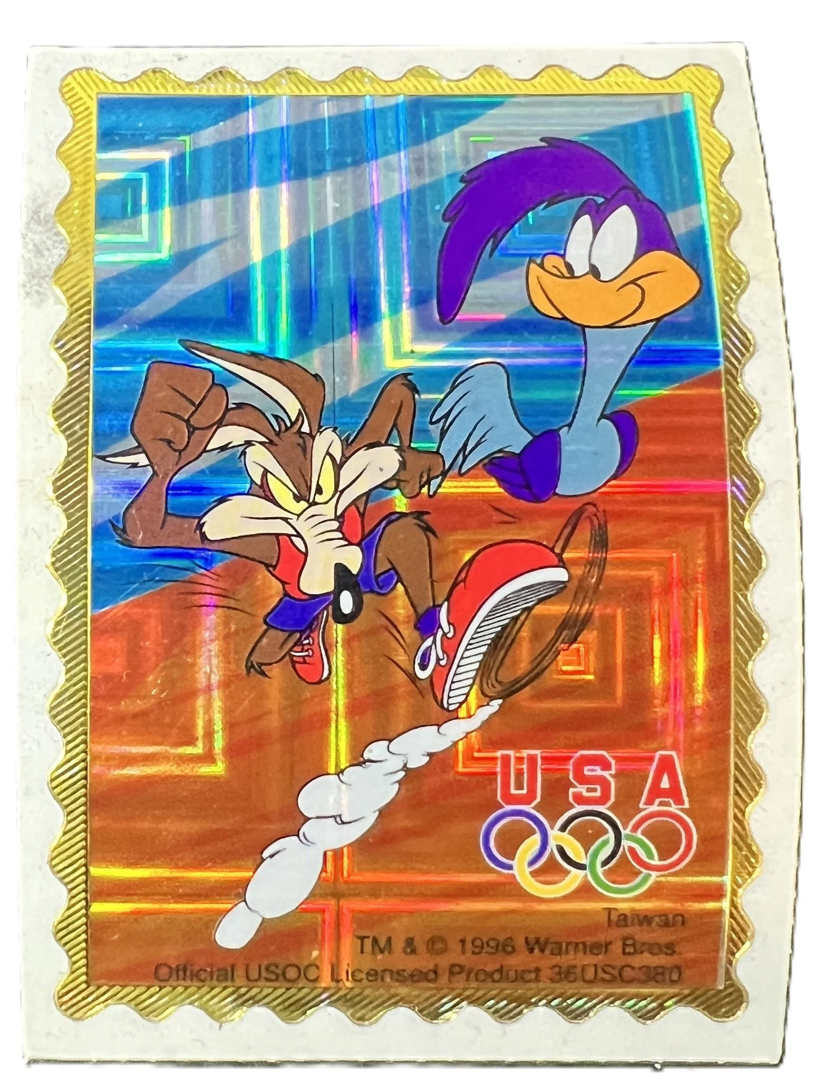 1996 Road Runner & Wile E. Coyote USA Olympics Prism Sticker