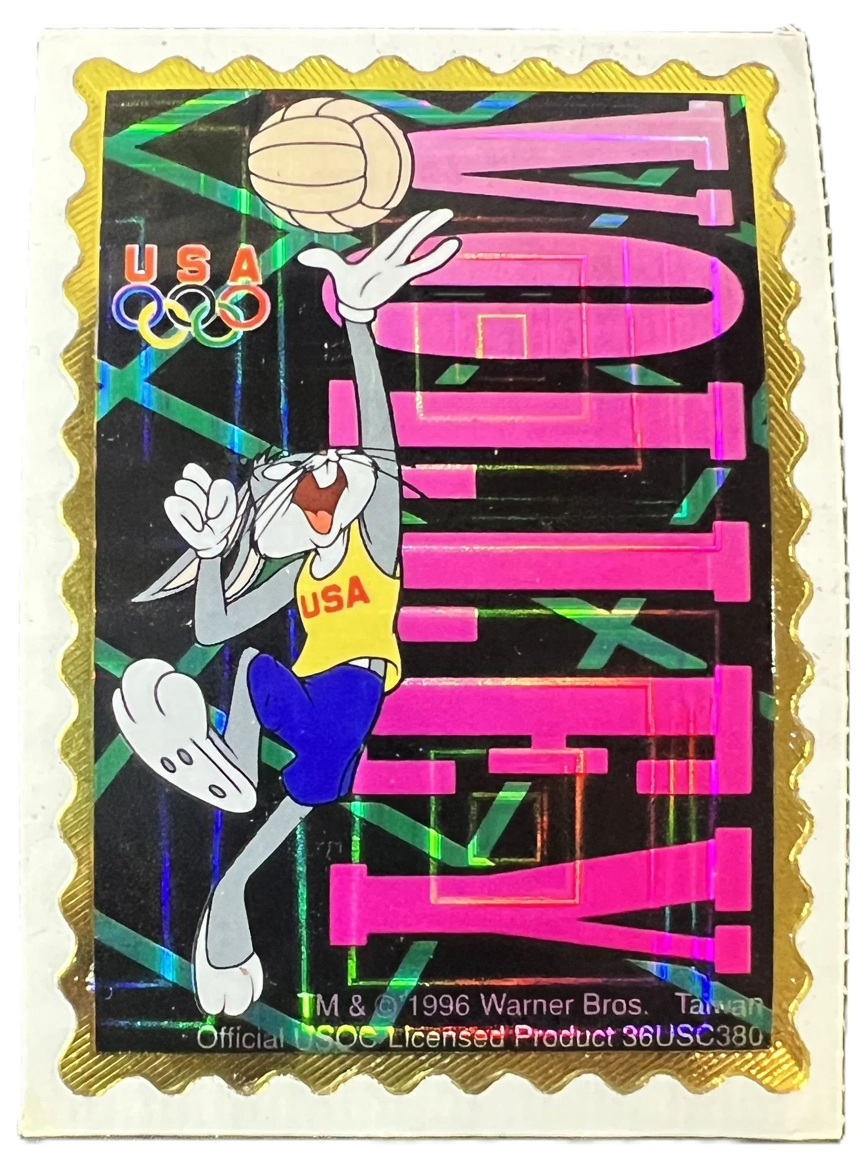 1996 Bugs Bunny Volleyball USA Olympics Prism Vending Sticker.