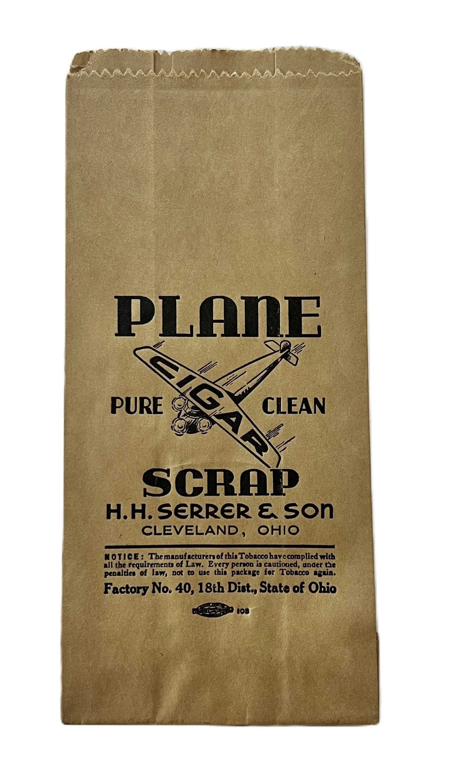 Vintage H.H. Serrer & Son Cigar Plane  Scrap Bag
