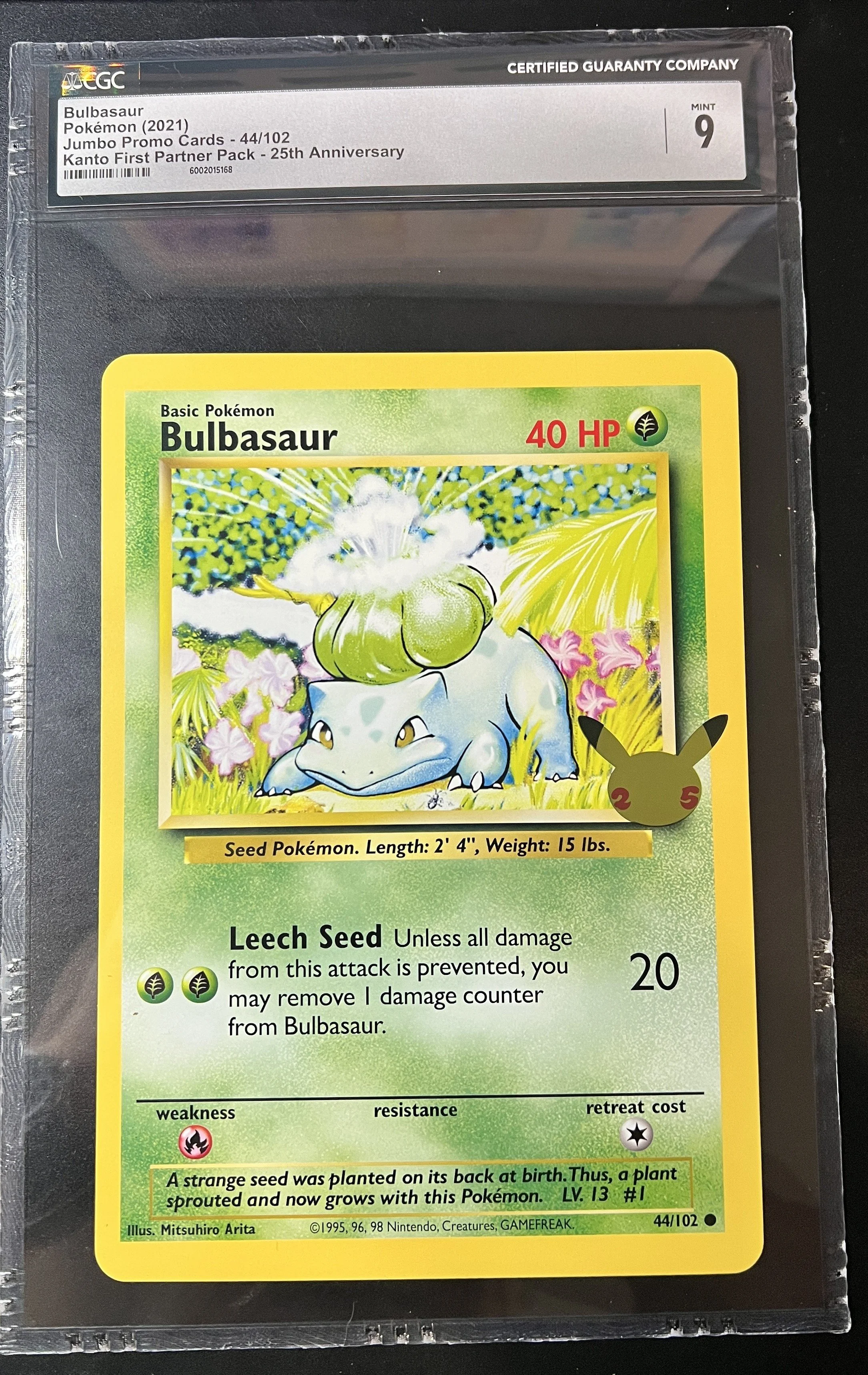 25th Anniversary Bulbasaur Jumbo Promo Card 44/102 CGC 9