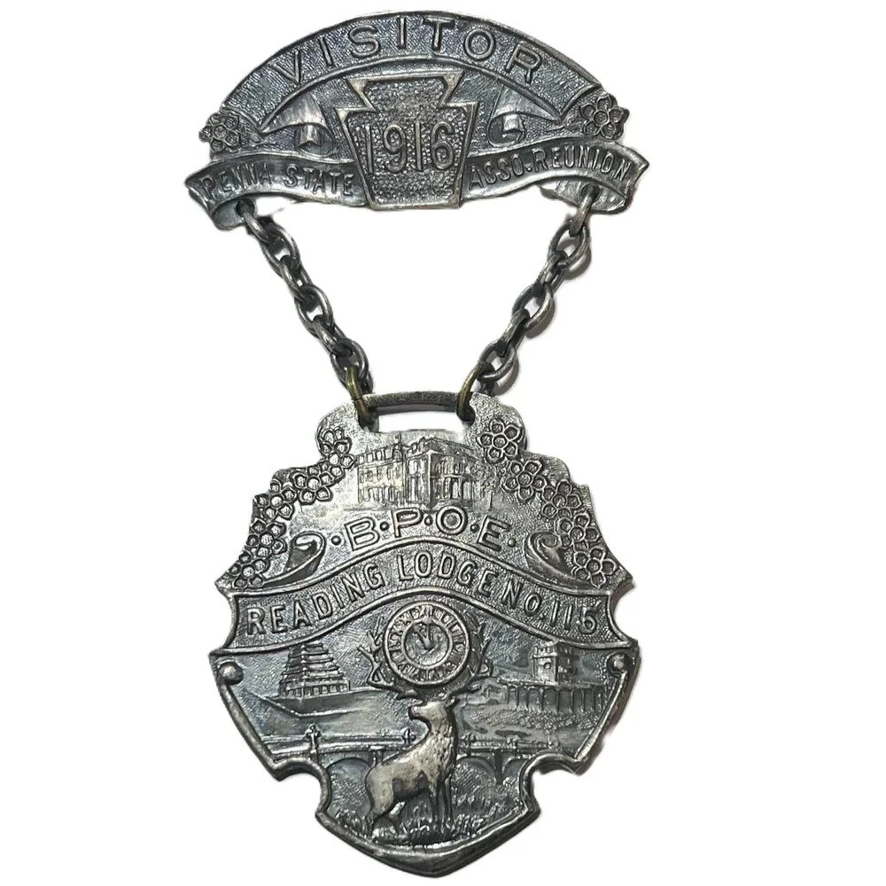 Antique 1916 B.P.O.E. Elks Lodge No. 115 Medal Badge