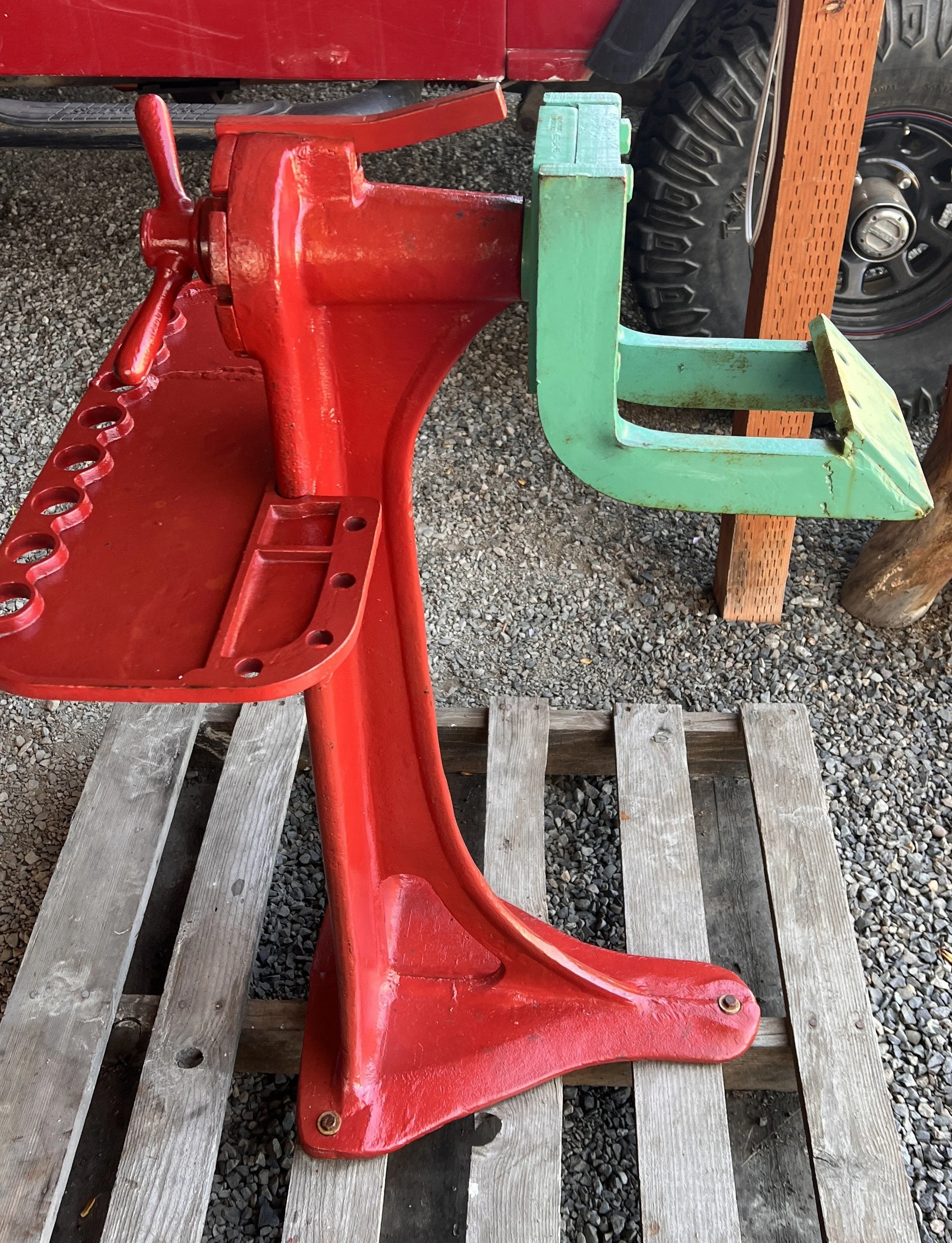 Vintage K.R. Wilson (KRW) cast iron engine stand for Ford flathead engines. 