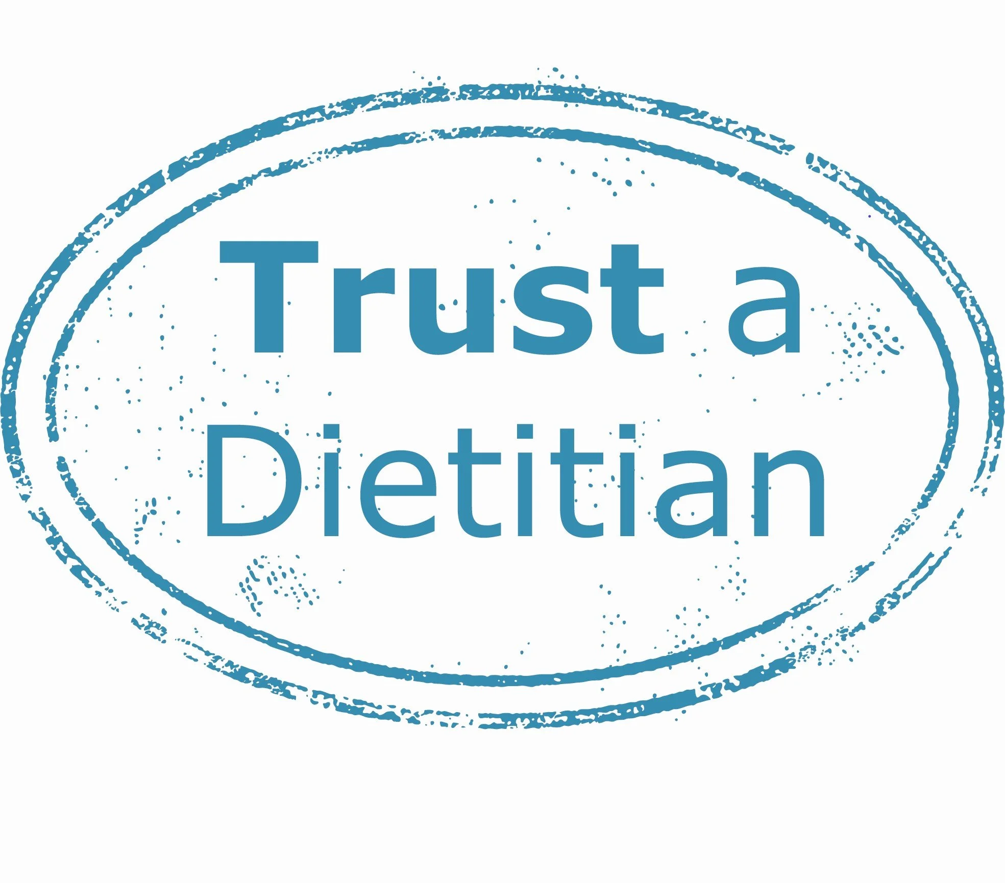 Blue oval stamp with the text 'Trust a Dietitian' in the center.