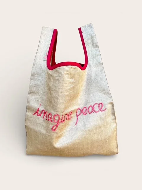 Ginette, das feine Sackerl/ handbestickt, gold-pink