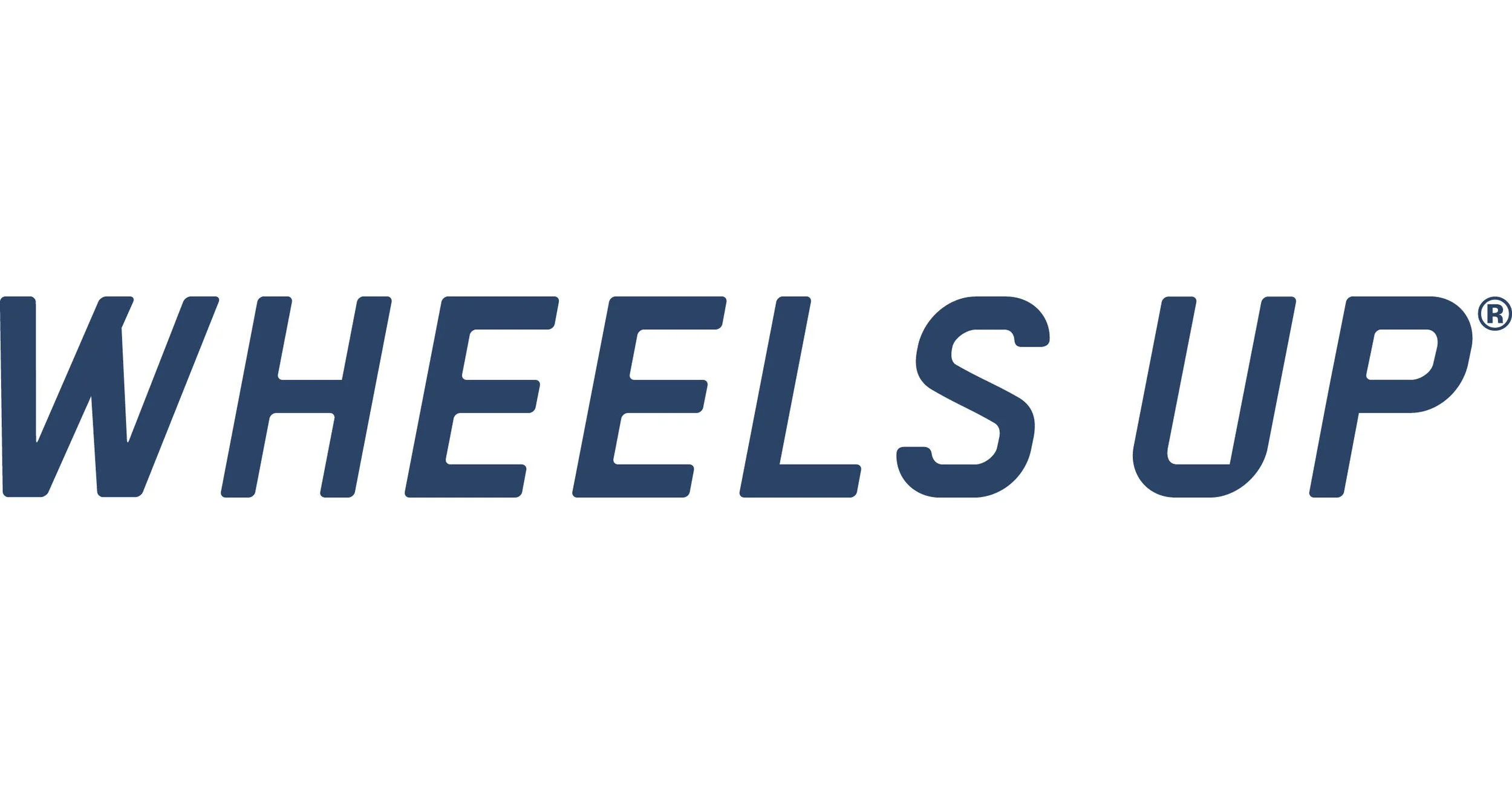 Wheels Up logo in navy blue text on a white background.