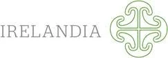 Ireland logo with a stylized Celtic knot symbol and the word 'IRELANDIA'.