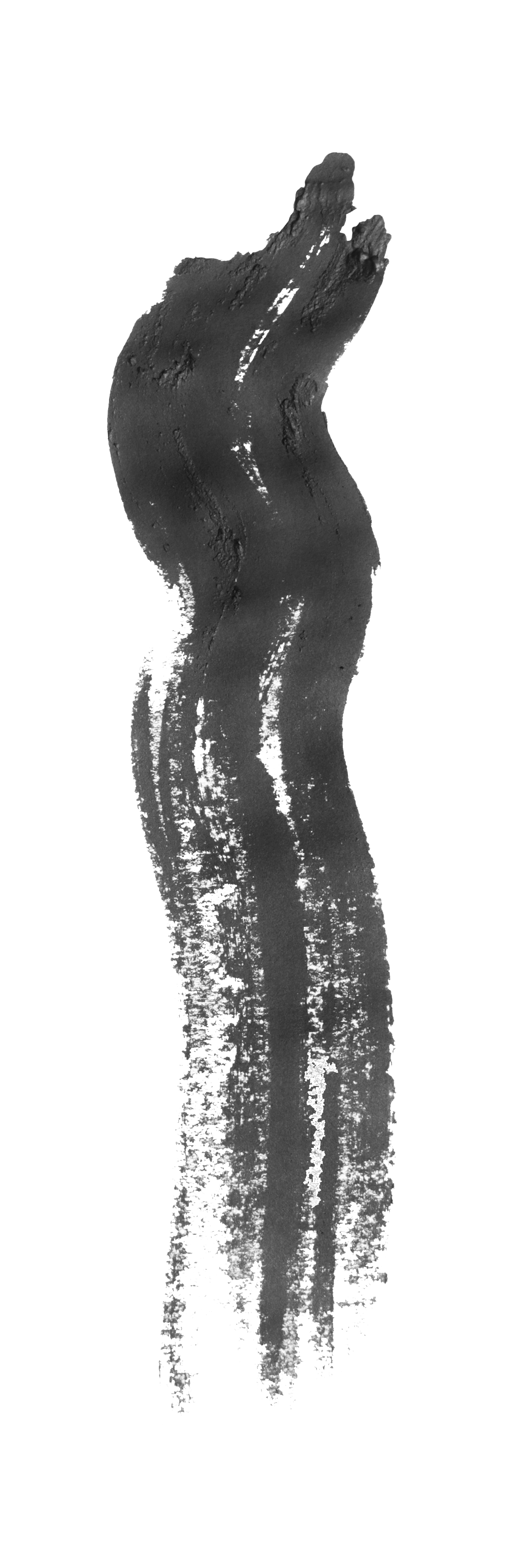 Black and white abstract image with a tall, curvy, textured vertical shape.
