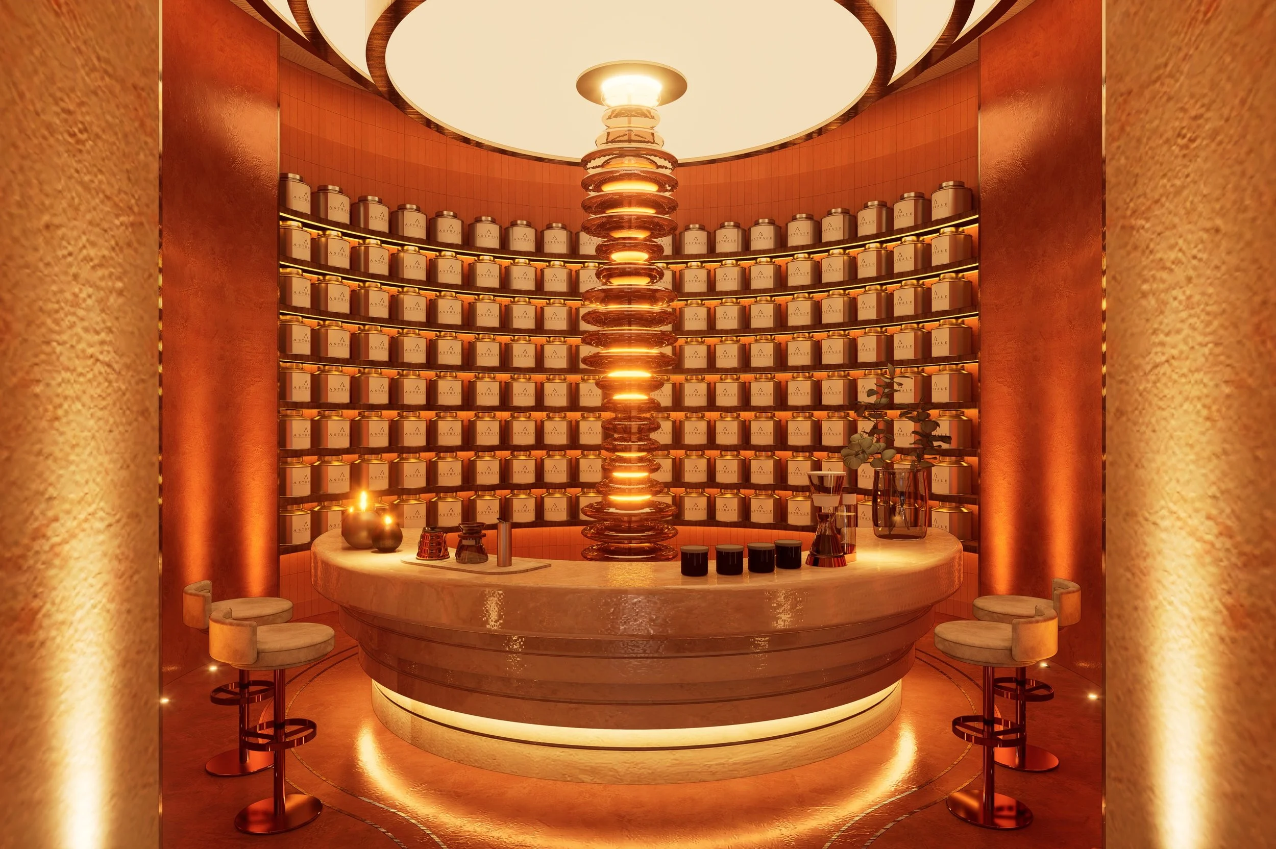 THE SUN
&ldquo;Where people meet, energy awakens&rdquo;

A space inspired by the radiant force of the sun &mdash; warm, immersive, and quietly cinematic.
Every curve, texture, and shadow was designed to feel like entering another atmosphere.

More th