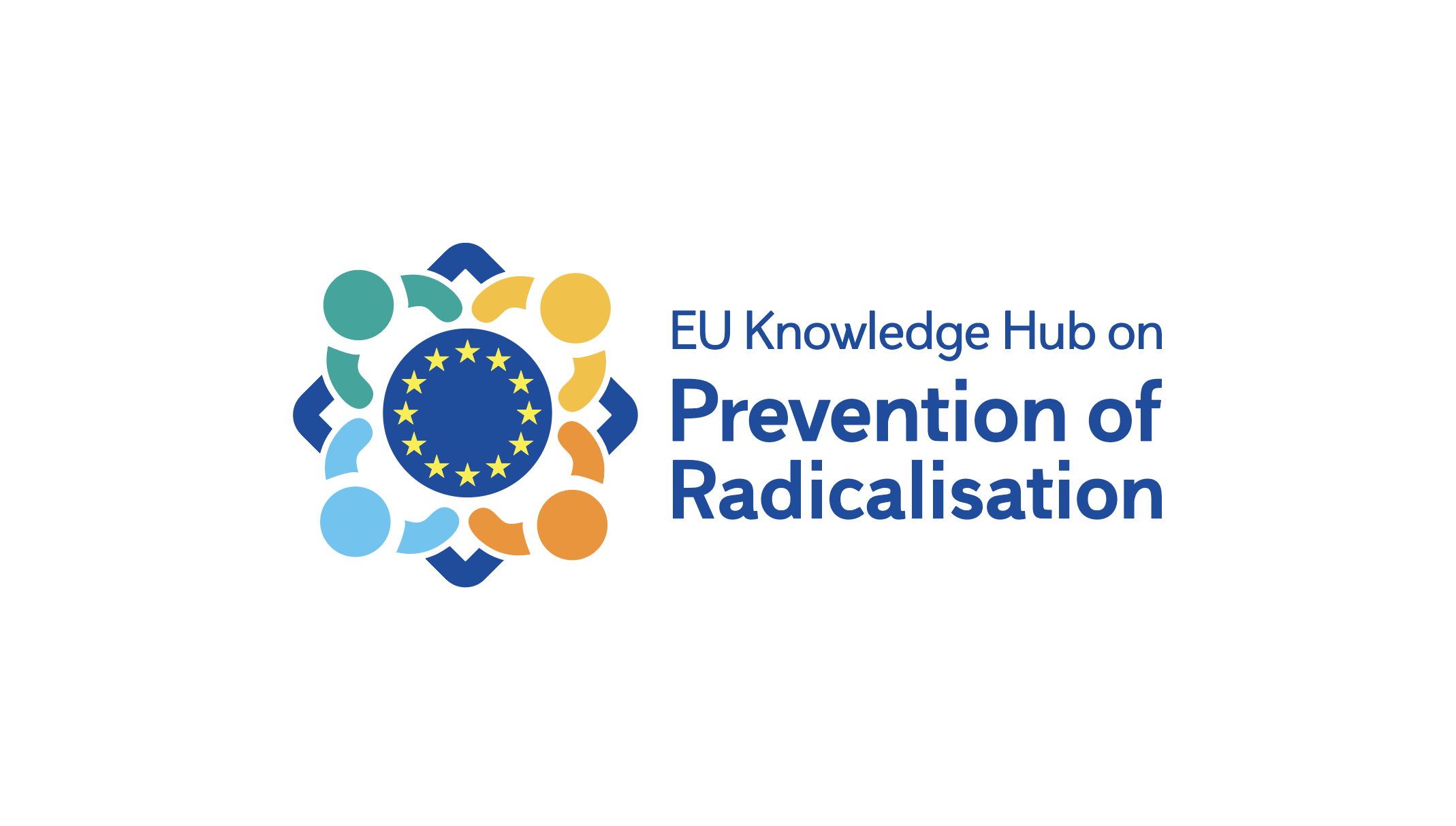 EU Knowledge Hub logo for Prevention of Radicalisation featuring a circular arrangement of colorful dots and the EU flag in the center with text highlighting prevention of radicalization.