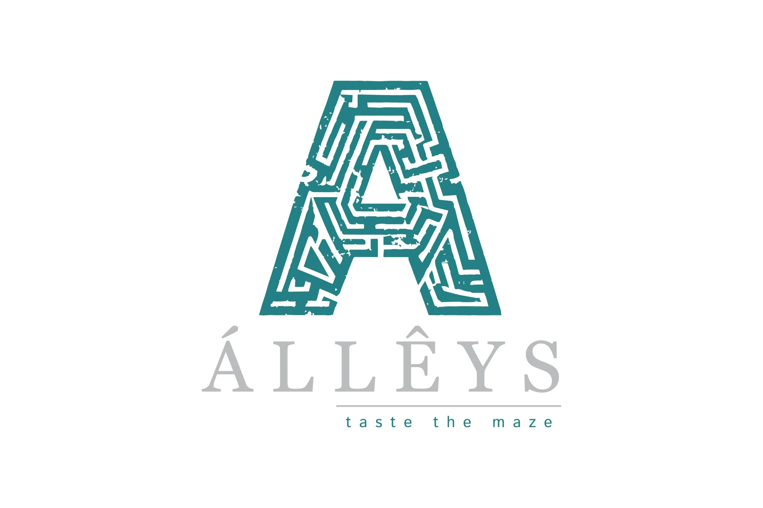 Logo for ÁLLEYS with a maze-like capital letter A, the tagline 'taste the maze' underneath.