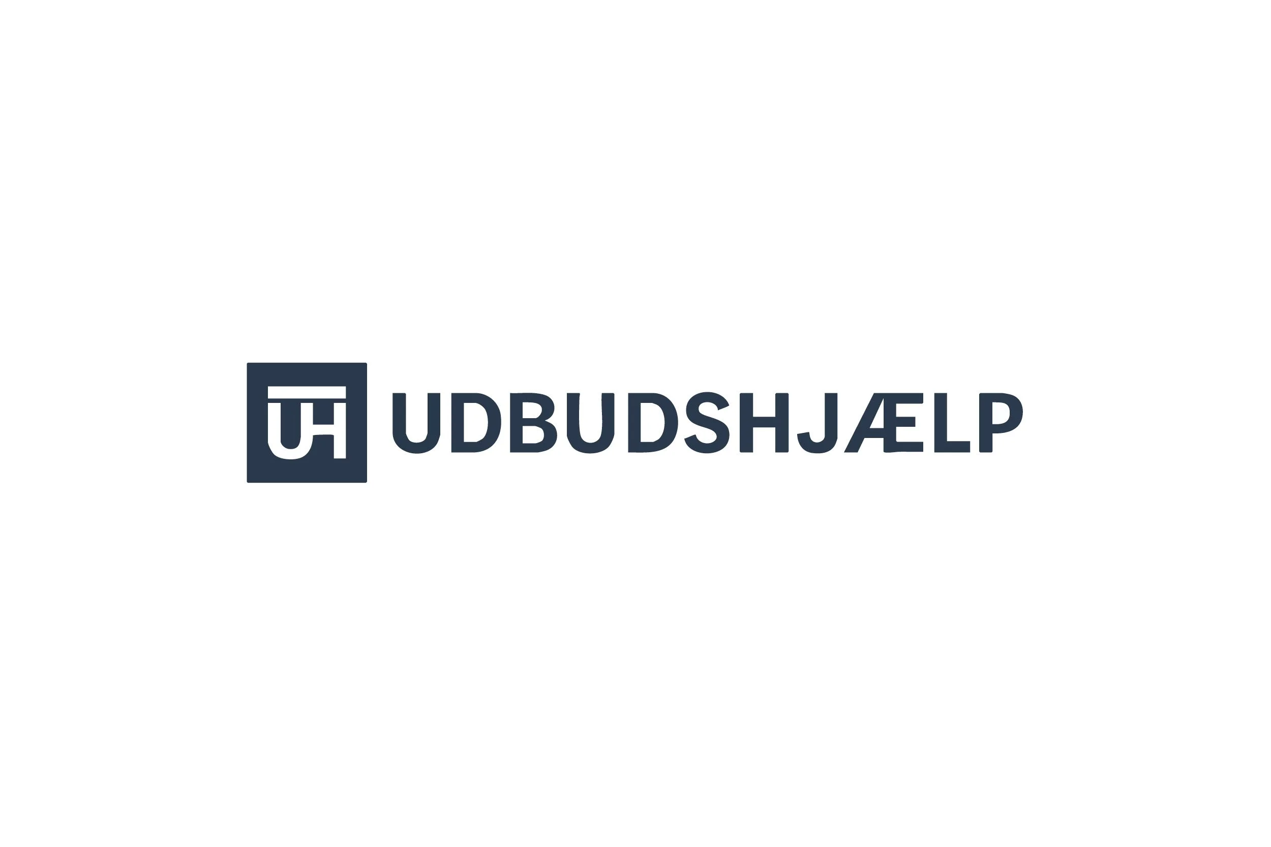 Udbudshjælp company logo with a graphic icon and company name in bold text on a white background.
